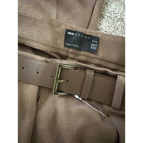 ASOS DESIGN Curve tailored ankle grazer pants with PU belt in mocha Size 16 New - Picture 12 of 16